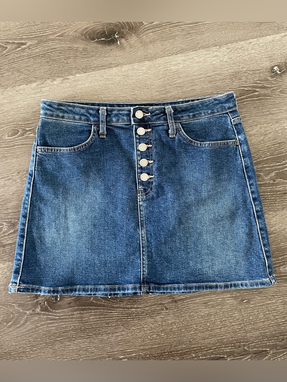 Just Black Denim mini skirt size L button fly front casual